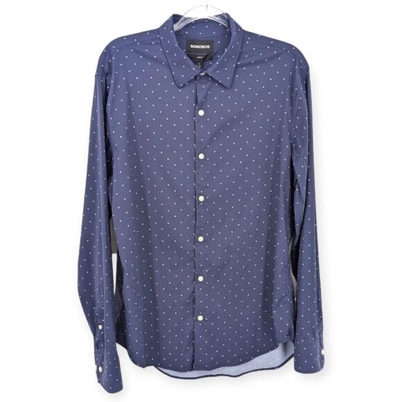 Bonobos Performance Stretch Slim Fit Shirt Mens Large Tech Long Sleeve Navy Cool - Picture 1 of 7